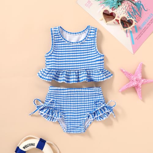 Image of HAPPYMA Baby Swimsuit Toddler Girl Bathing Suit Summer Stripe Bikini Set Beach Two Piece Swim Wear
