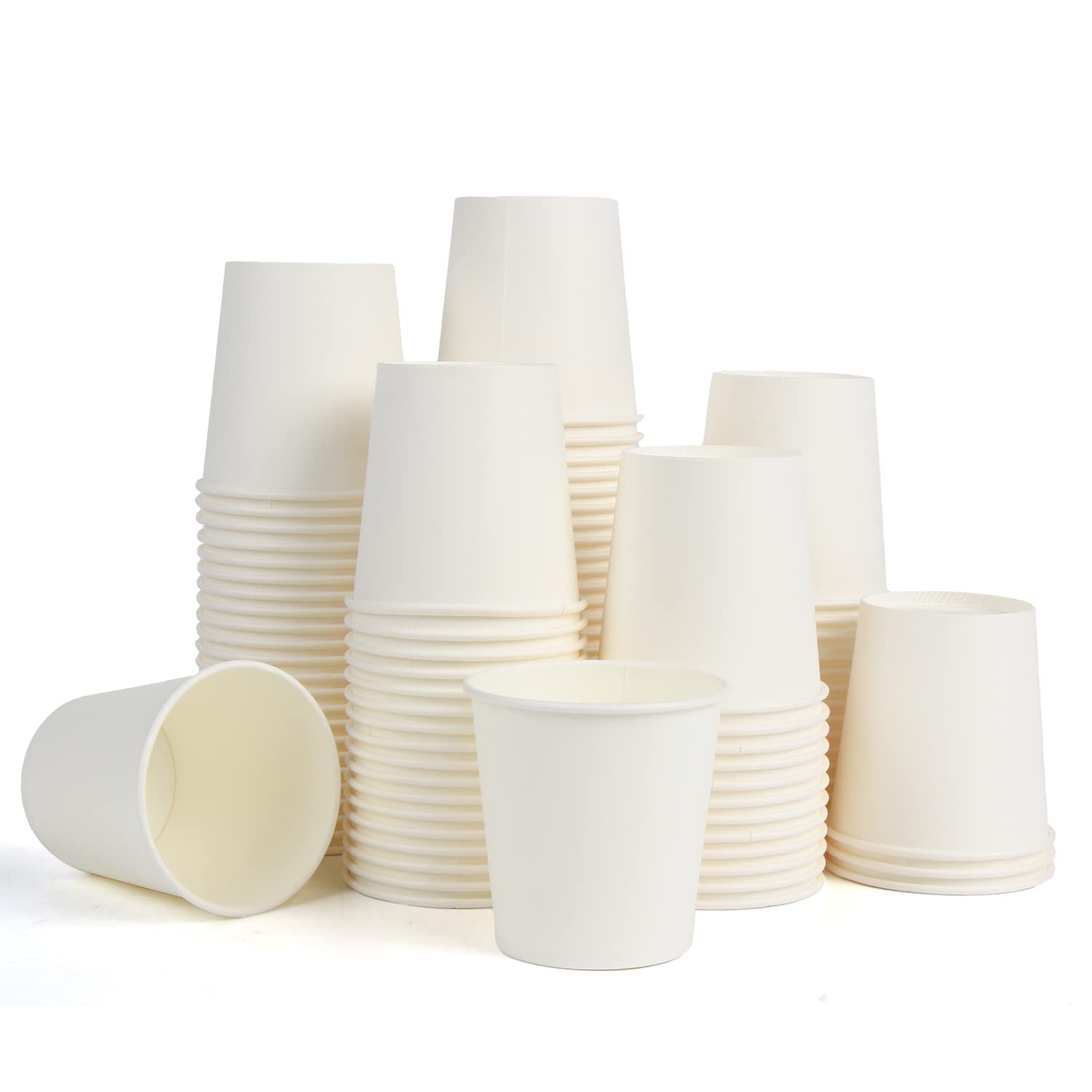 Disposable Paper Cups, 7 oz (200 ml), 100 Pack, White, Leak Resistant Cups for Hot & Cold Drinks, Coffee, Tea, Office & Parties, Perfect for Bathroom,Office, Travel, and Picnic