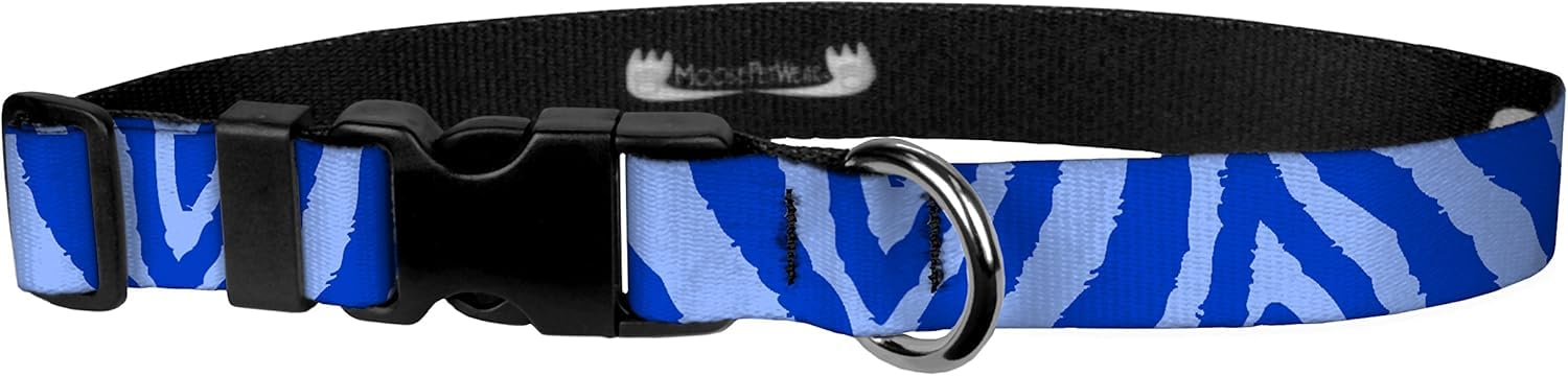 Moose Pet Wear Dog Collar - Patterned Adjustable Pet Collars, 1 Inch Wide, Medium, Zebra Blue