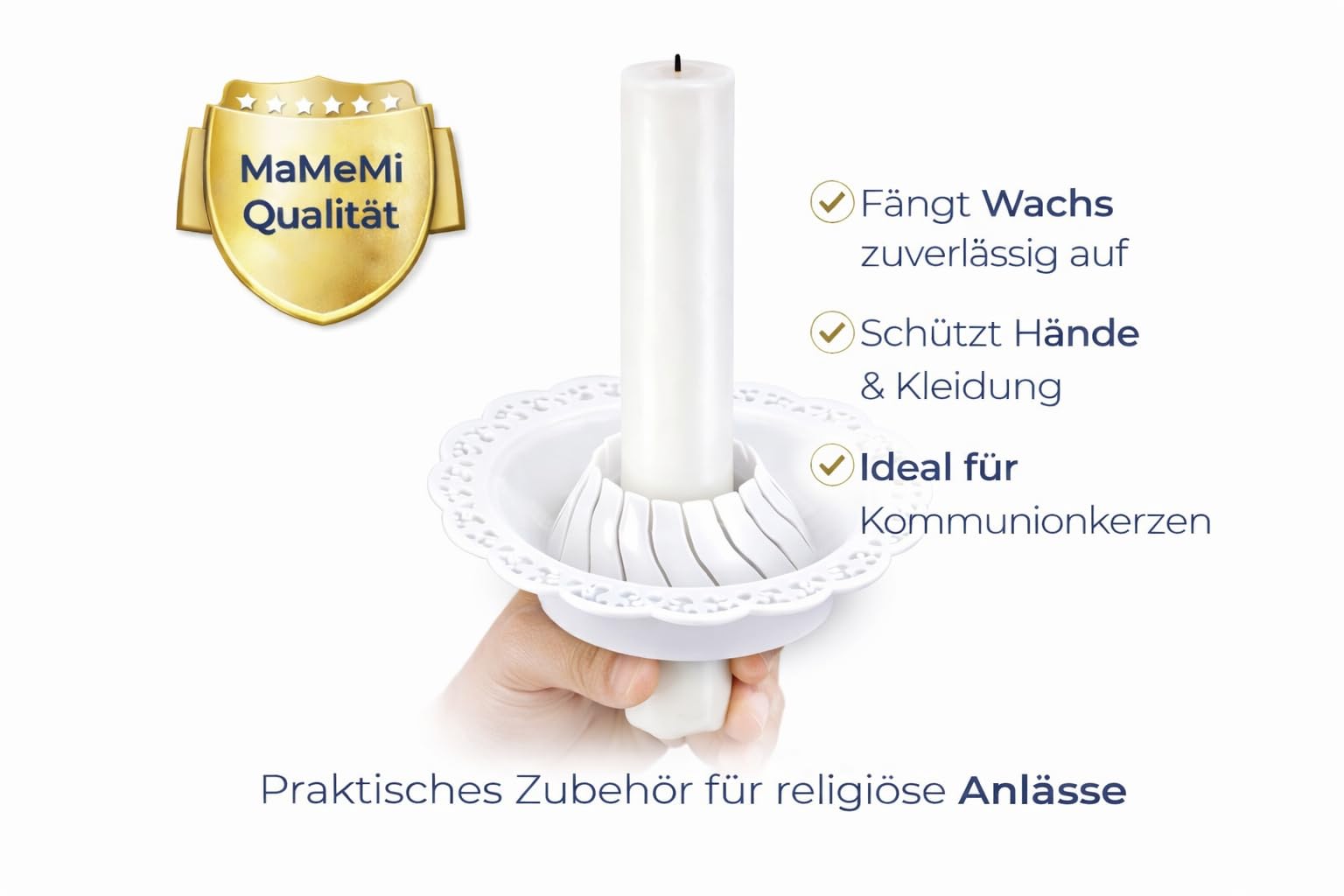Kerzentropfschutz Ø 3–4 cm – Tropfenfänger für Kerzen aus Kunststoff – Kerzen Tropfschutz für Kommunionkerze, Taufkerze & Festtagskerzen –