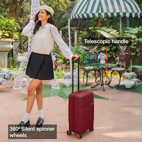 Image of Nasher Miles Paris Hard-Sided Polypropylene Luggage Set of 2 | 55cm & 65cm | 8 Wheels Double Spinner Small & Medium Trolley Bag for Travel | Suitcase (Maroon & Peach)