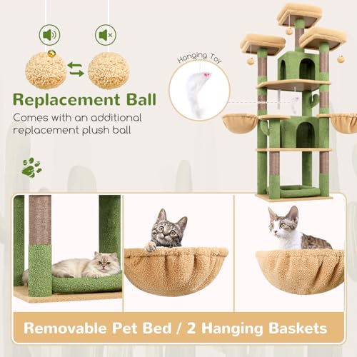 Image of Globlazer Big XL Cactus Cat Tower for Indoor Multiple Cats, F68B, Green