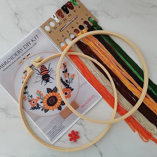 Image of Esffaci Embroidery Starter Kit for Adult Beginners - Bee Flower Pattern Hand Embroidery Set with Cloth Hoop, Needle, Threader, Floss and Instructions