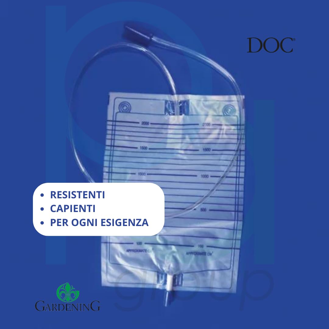 DOC Bolsas para orina con válvula antirreflujo y grifo con tubo de 130 cm, capacidad 2000 ml, paquete de 30 unidades, con válvula antirreflujo y desagüe, tubo de 130 cm, 2 litros (lote de 30 unidades)