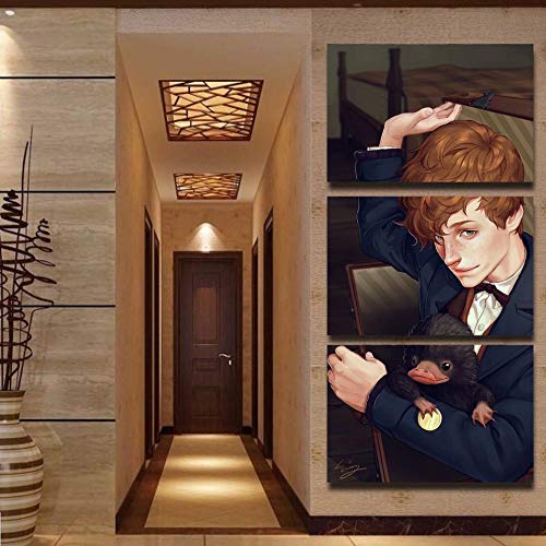 Tableau triptyque art print de haute qualité motif personne et oiseau sur toile