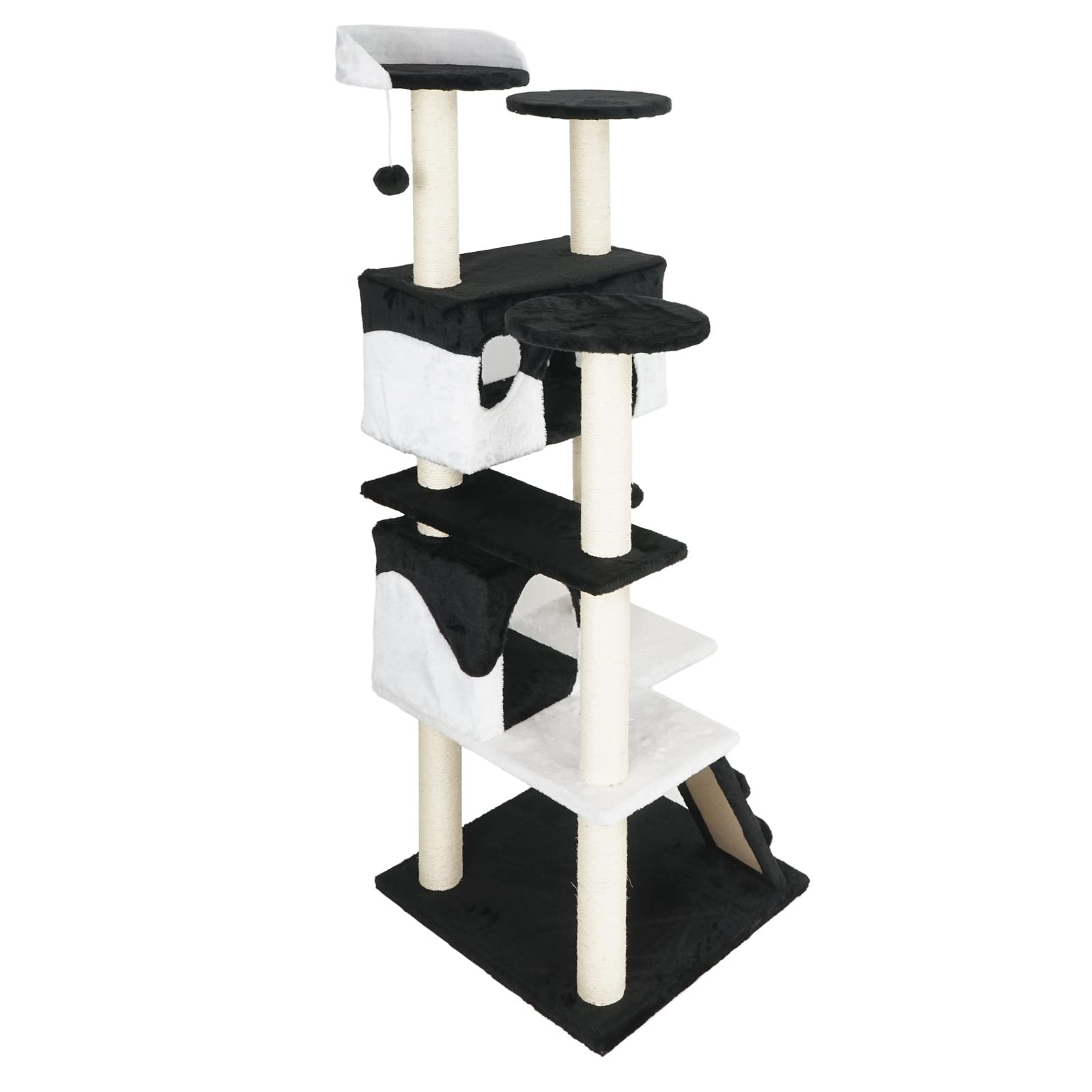 Krabboom Grijs-wit 130 Cm – Met 3 Platforms, 2 Huisjes En Sisalstammen, Voor Meerdere Katten
