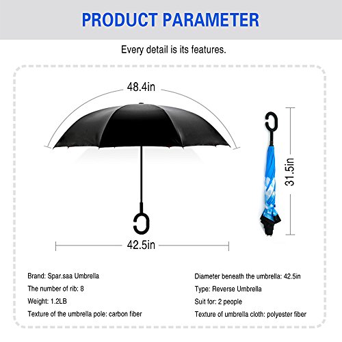 Spar. Saa Double Layer Inverted Umbrella with C-Shaped Handle, Anti-UV Waterproof Windproof Straight Umbrella for Car Rain Outdoor Use