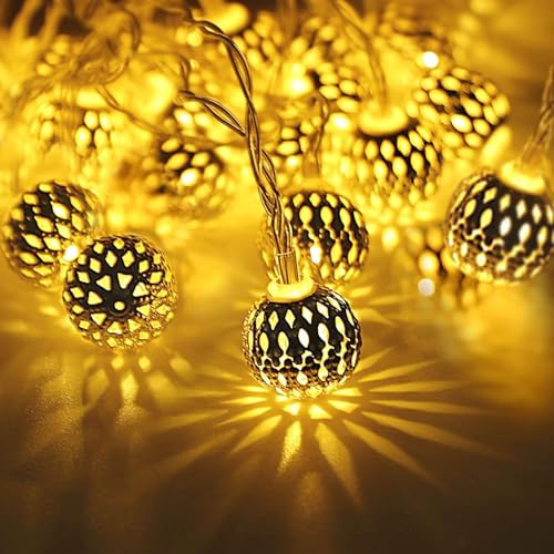 XERGY Plastic Moroccan Ball Led String Fairy Lights Outdoor And Indoor For Home Decoration Light, Diwali Lights & Christmas Party (Warm White,Corded Electric), 2 Meters