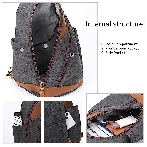Mochila tipo sling de canvas negra para ciclismo y senderismo miniatura 4