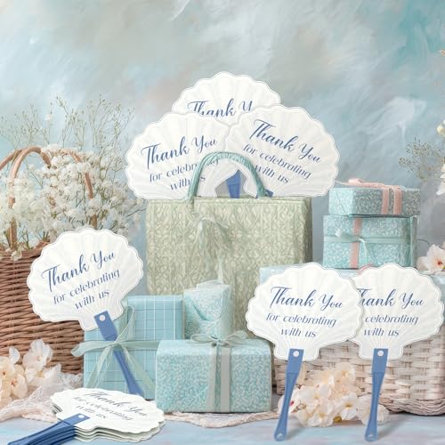 Image of 50 Pcs Seashells and Wedding Bells Decoration Wedding Hand Fans Last Toast on The Coast Bachelorette Favors Plastic Handheld Fans Bule Coastal Seashell Favors for Guests Ceremony Bridal Shower