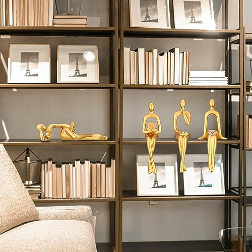 Set de 4 estatuas decorativas doradas para estantería miniatura 5