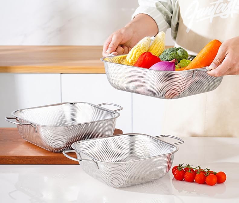Miniatura 6 de Colador de acero inoxidable, 8 cuartos de galón, 5 cuartos de galón, 3.5 cuartos de galón, juego de 3, colador de acero inoxidable, cestas de malla