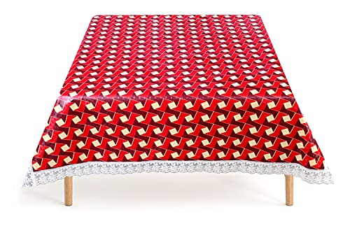 Image of The Furnishing Tree Waterproof Square Shaped Upto 6 Seater Printed Dining Table Cover Size 72x72 inches with White Border Lace