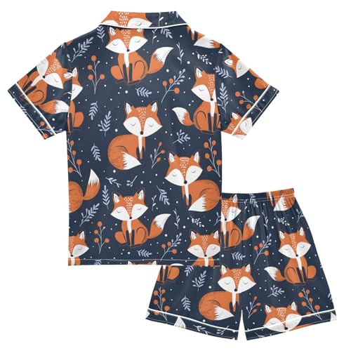ALAZA Fox Berry Leaf Satin Pajamas Set Short Sleeve Button Down Sleepwear Summer Pjs 2 Piece2