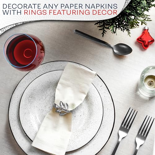 Image of Set of 20 Silver Easter Napkin Rings - Decorative Silver Napkin Rings Set | Napkin Ring Holders with Elegant Leaf Design for Weddings, Parties & Special Occasions, Festive Easter Holiday Table Decor