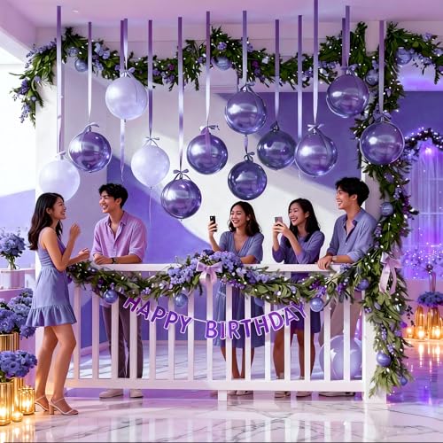 Image of 14 Pcs Purple Round Foil Balloons 22 /15 /10 4D Ball Balloons Light Baby Lavender Purple Metallic Balloon Ornament Mylar Balloon for Birthday Graduation Wedding Anniversary Disco Party Decor