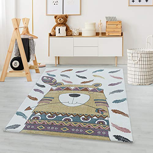 Carpetsale24 Tapis pour Enfants à Poils Courts Modernes, Tapis pour Chambre d'enfant, Ours Indien, Doux Jaune, Dimensions:120 cm x 170 cm Cover
