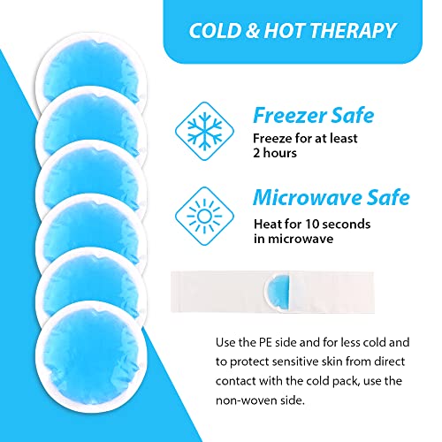 NEWGO Small Ice Packs for Injuries Reusable, 6 Pack Gel Cold Packs Round Hot Cold Compress with Cloth Backing & Sleeve for Pain Relief, Wisdom Teeth, Breastfeeding, Tired Eyes, Face, Headaches