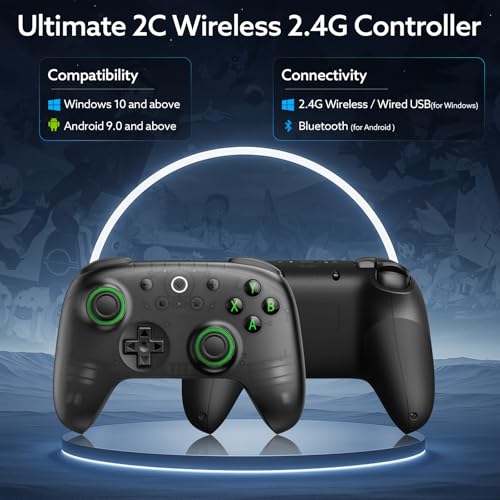 Image of 8Bitdo Ultimate 2C Wireless Controller for Windows PC and Android, with 1000 Hz Polling Rate, Hall Effect Joysticks and Triggers, and Remappable L4 /R4 Bumpers (Transparent Black)