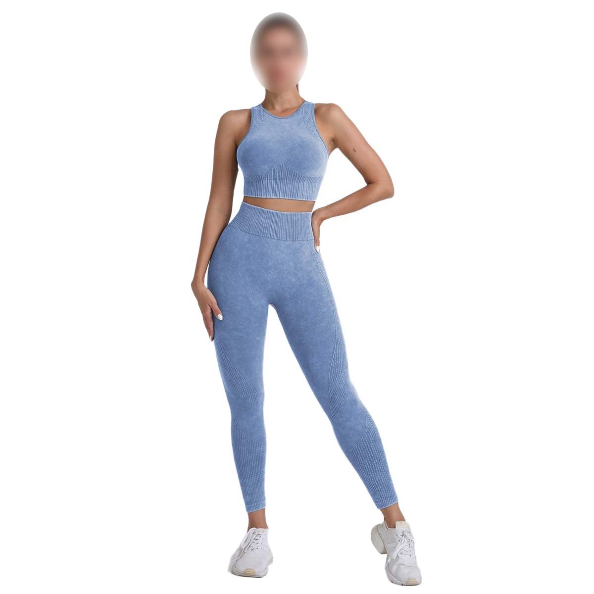 MLAFE Women Seamless Knit Yoga Outfit Set High Waisted Peach Butt Lifting Leggings with Crop Sports Bra 2