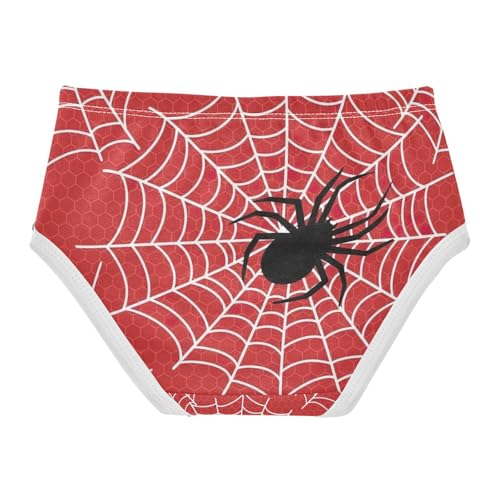 Black Spiders White Webs Red Girls Briefs, Toddler Panties, Cotton Underwear Girls, 2–8 Years2