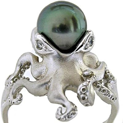 KOICCVQQ Women Retro 925 Silver Green Pearl Octopus Rings Wedding Engagement Anniversary Size 6-10 (us 10)