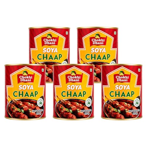 Image of Chokhi Dhani Veg SOYA Chaap 850g x 5 | High Protein Ready-to-Cook Soy Chap | Canned Food Chunks on Stick | Ideal for Curry, Tandoori, Gravy & Snacks