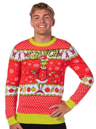 Dr Seuss Grinch Men's Snowflakes Fair Isle Ugly Christmas Sweater