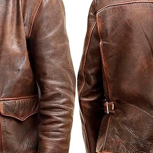 Image of Men's Classic Action Cowboy Distressed Brown Indiana Harrison Vintage Lambskin Bomber Leather Jacket