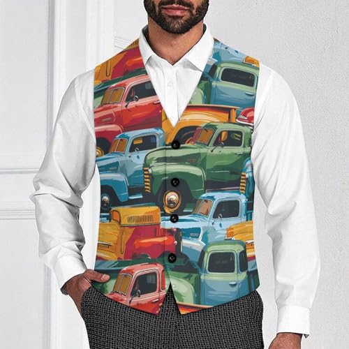 Colorful Pickup Trucks Novelty Men's Suit Vest Casual Formal Dress Vests Business Waistcoat2