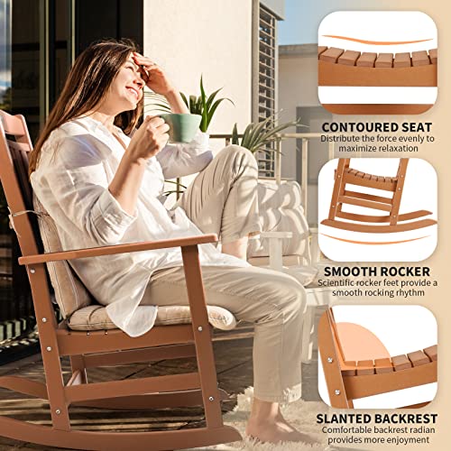 Patio Rocking Chairs,Poly Lumber Rocker,All Weather Rocking Chair Outdoor,High Back Porch Rocker,Wide Plastic Rocking Chair For Adult,360Lbs #TOP4