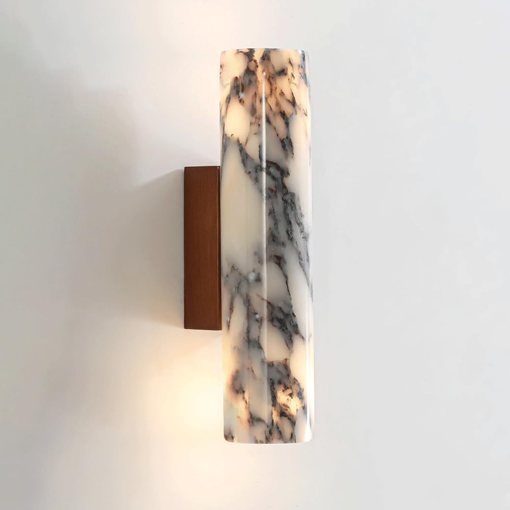 Alabaster Wall Sconce Luxury Spanish Natural Marble Wall Lights Bathroom Vanity Sconces Lighting With 3000K LED Marble Stone Wall Lamp Modern Alabaster Sconces Lighting For Bedroom Staircases Hallway