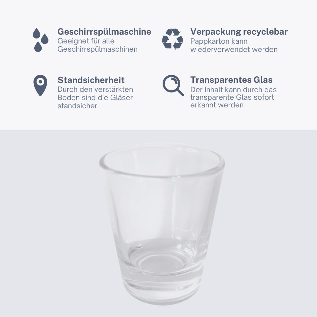 Provance Set of 6 Transparent Glass Shot Glasses, 20ml & 40ml, Reinforced Base, Dishwasher Safe, Party Drink Glasses - Image 2