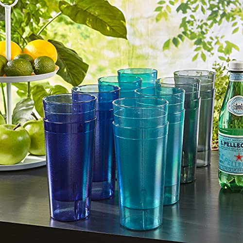 US Acrylic Cafe Plastic Reusable Tumblers (Set of 16) 20-ounce Water Cups Coastal Colors | Restaurant Style Drinking Glasses Value Set, Stackable, BPA-free, Made in the USA | Top-rack Dishwasher Safe - Image 3