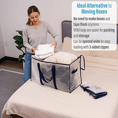 Veno 4 Pack Extra Large Transparent Moving Storage Bags With Zippers, Foldable Heavy-Duty Tote For Space Saving, Alternative To Moving Boxes, Packing Supplies, Plastic Storage Bins (Clear, 4 Pack) #TOP1