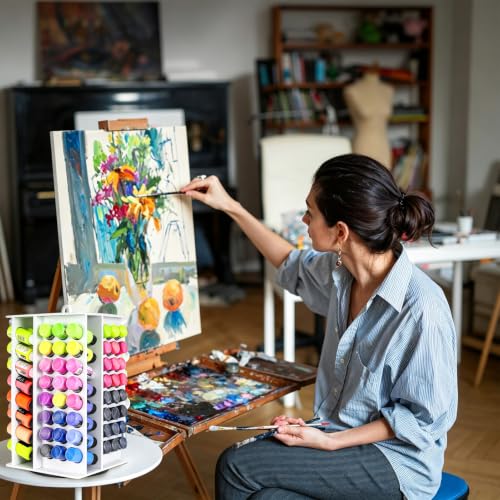 Image of Yrangee Acrylic Paint Organizer, 2 oz Craft Paint Holder Rack with 96 Holes, 360 Spining Craft Storage Organizer Tower for Apple Barrel, Desk Organizer
