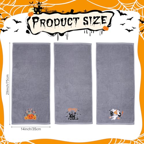Oudain 3 Pcs Halloween Hand Towels Cotton For Bathroom Set Embroidery 14'' X 29'' Ghost Skull Skeletons Kitchen Towels Spider Pumpkin Dish Tea Fingertip Towel For Trick Or Treat Table  thumb #1