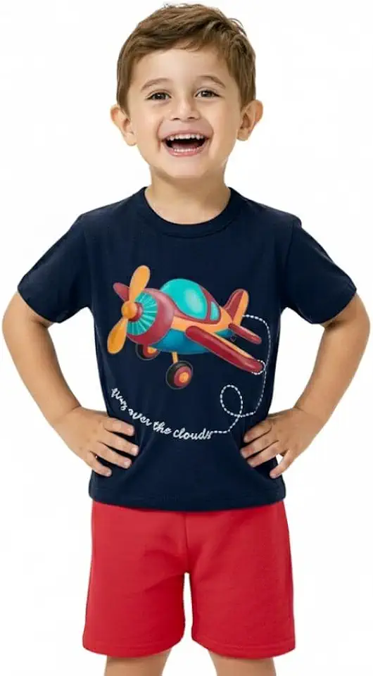 Conjunto verão Infantil Menino Kyly Avião Tamanhos 1 ao 3