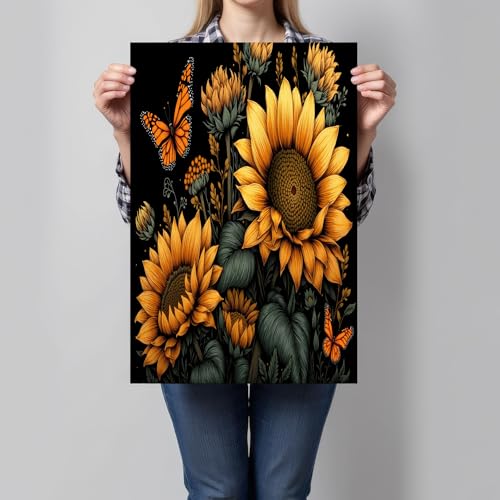 Tournesols papillons peinture photo sur toile esprit vintage