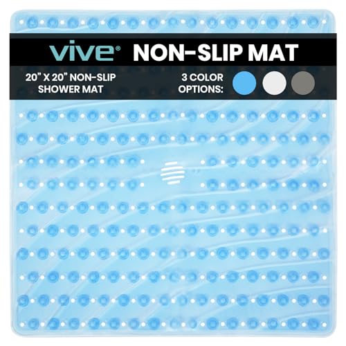 Product Image of the Vive Shower Mat - Non Slip Tub Bathtub Grip, 22' by 22', Square Large Suction Cup Floor Traction Skid Pad for Stalls- Textured Rubber with Drain Hole, Bathroom Accessories, for Elderly, Kids, Safety
