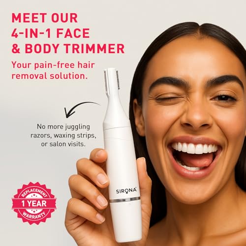 Image of Sirona 4-IN-1 Face & Body Trimmer for Women | Body Trimmer & Shaver, Eyebrow Trimmer | Painless Hair Removal for Arms, Underarms, Legs & Bikini | Electric Razor | 90 Minutes Runtime