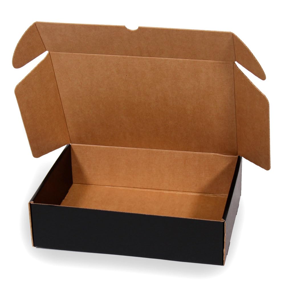 Lot de 10 boîtes en carton noir pour expédition postale, boîte automontable idéale pour cadeau, boîte en carton robuste, dimensions 38x28x8 cm