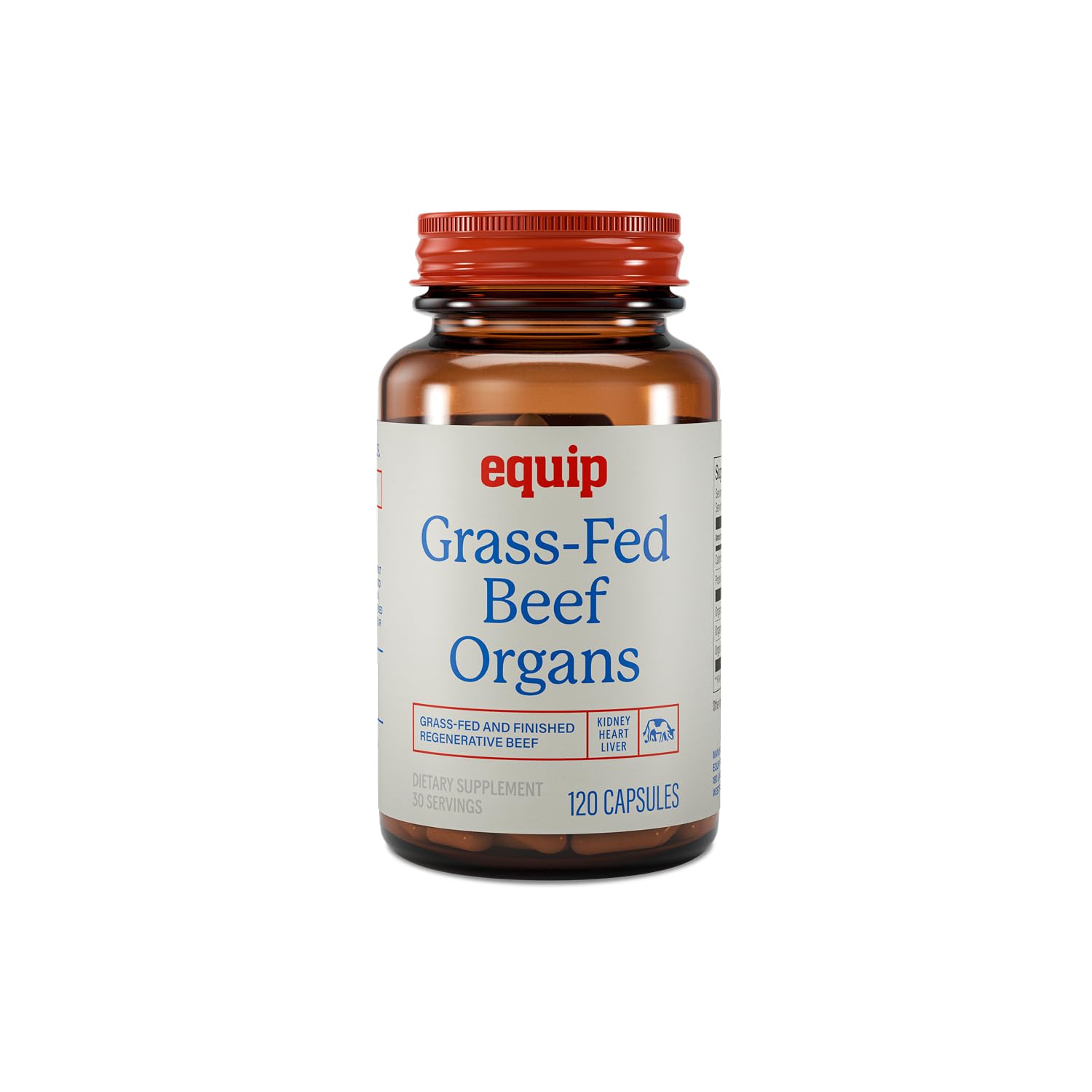 Equip Grass-Fed Beef Organs - Regenerative Freeze Dried Beef Liver Capsules - Includes Kidney & Heart - Natural Multivitamin Organ Supplements to Support Energy, Immunity & Heart Health (30 Servings)