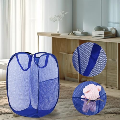 Image of Pop Up Laundry Hamper, Mesh Laundry Basket Collapsible, Foldable Hamper for Travel and Storage (Blue)
