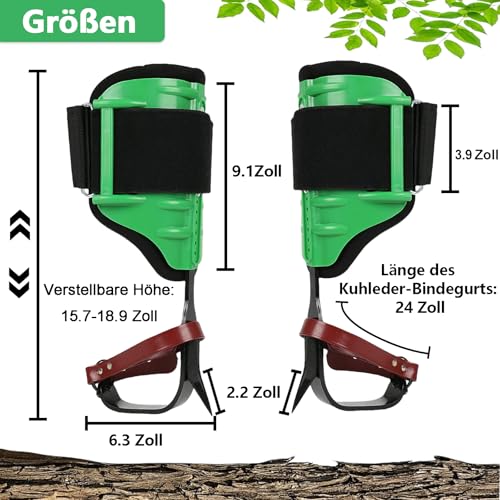 TIMILAND Steigeisen Baumklettern,Höhenverstellbare Baumklettern Ausrüstung,Verbessertes Eva-Material,Baumklettern Ausrüstung Set für Üben Von Baumklettern, Obstpflücken,Kletterer(Grün)