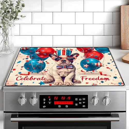 Image of Patriotic Stove Top Cover, Heat Resistant Electric Stove Protector Mat, Large Diatomite Kitchen Counter Mat, Independence Day Decor American Flag Kitchen Accessory (dog, 28x20 Inch)