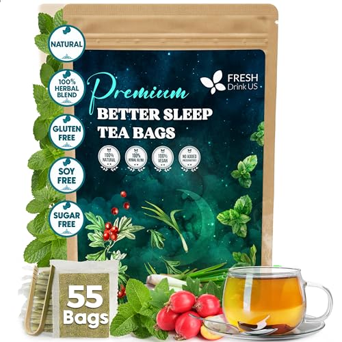 Image of FreshDrinkUS, Premium 55 Tea Bags Better Sleep Herbal Tea | Caffeine-Free Loose Leaf Blend with Spearmint Leaves, Lemongrass Leaves, and Hawthorn Berry - Naturally Refreshing and Aromatic.