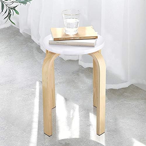 Non-slip Bent Wood Stackable Stool, Stackable Round Stool Kitchen and Bathroom Stool with Soft Non-slip Pad on the Bottom of Each Leg(white)