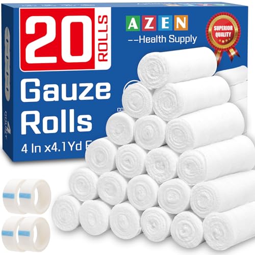 Azen 20 Pack Gauze Rolls Bandages, 4 In X 4.1 Yards, Premium Medical Supplies & First Aid Supplies cover