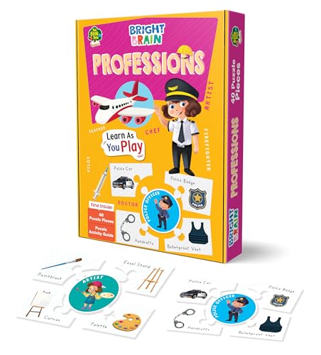 Image of The Book Tree Bright Brain Professions Puzzle - Discover & Match 40 Profession Pieces - Fun Educational Toy for Kids Age 3+ - Gift Box by Majestic Book Club